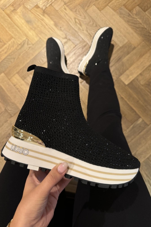 LIU JO MAXI WONDER 83 MID SNEAKER STRASS KNIT BLACK