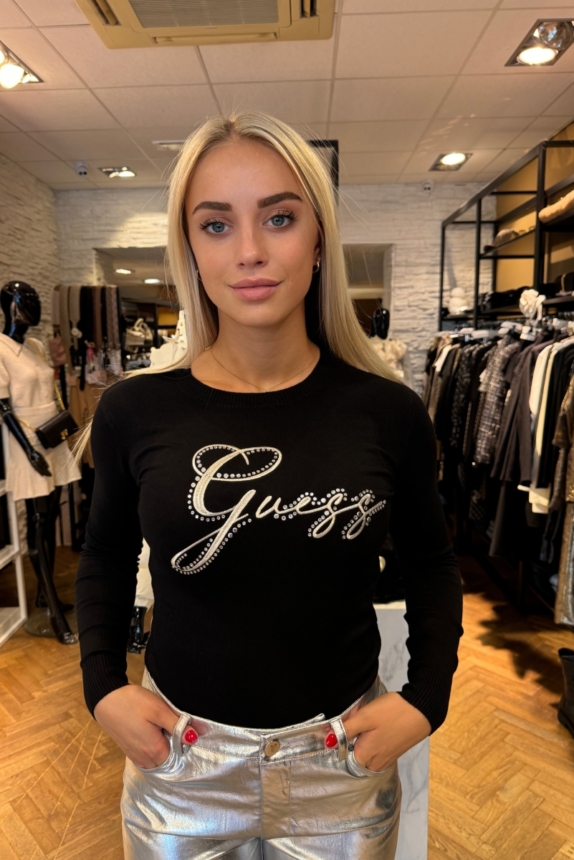 GUESS OLIVE LOGO SWEATER BLACK