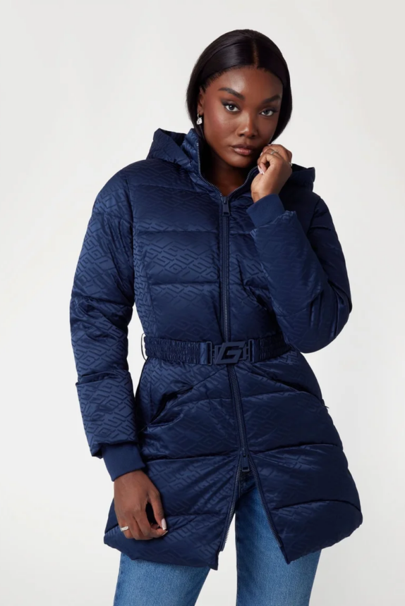 GUESS SELINE LOGO MID PUFFER BLUE JACKET