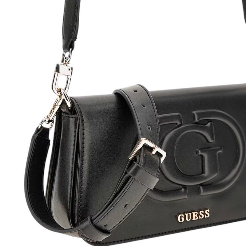 GUESS MIETTA FLAP SHOULDER BAG BLACK