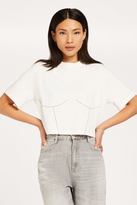 JOSH V QUINN oversized T-shirt met sierstenen – off white