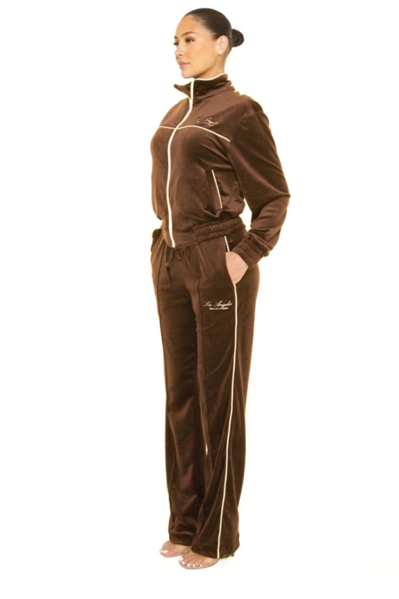 LA SISTERS VELOUR LOS ANGELES TRACKSUIT BROWN