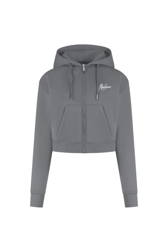 MALELIONS WOMEN CROPPED ZIP HOODIE DARK GREY