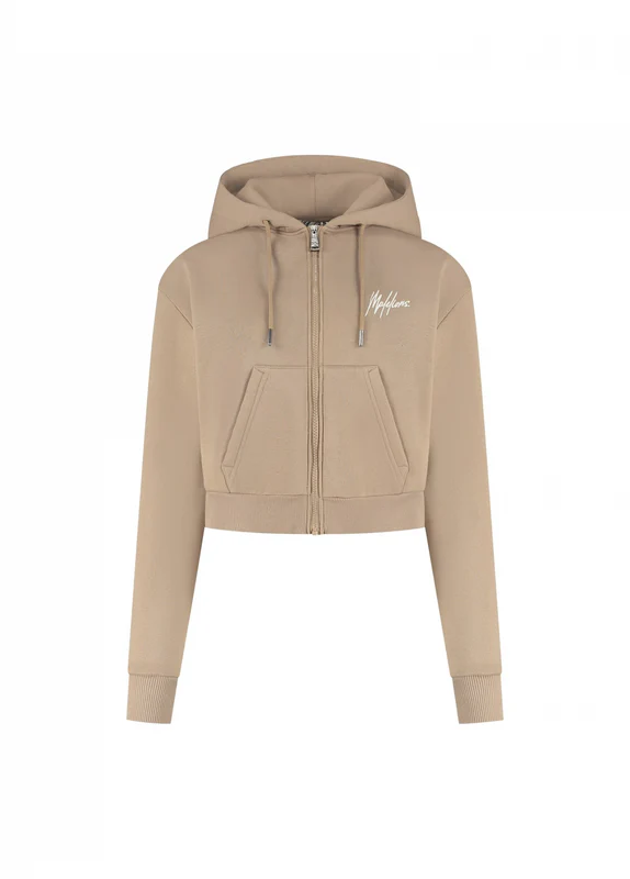 MALELIONS WOMEN CROPPED ZIP HOODIE TAUPE