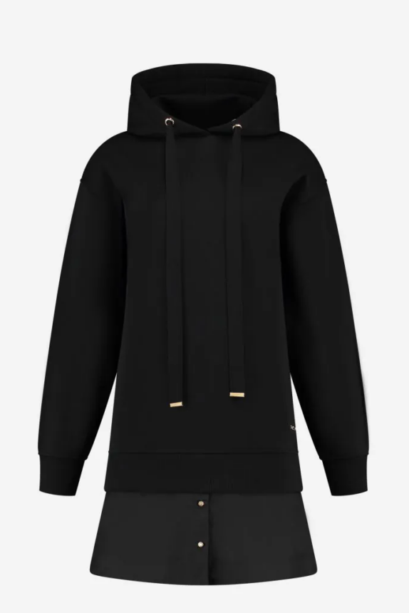 NIKKIE CORD HOODIE DRESS BLACK