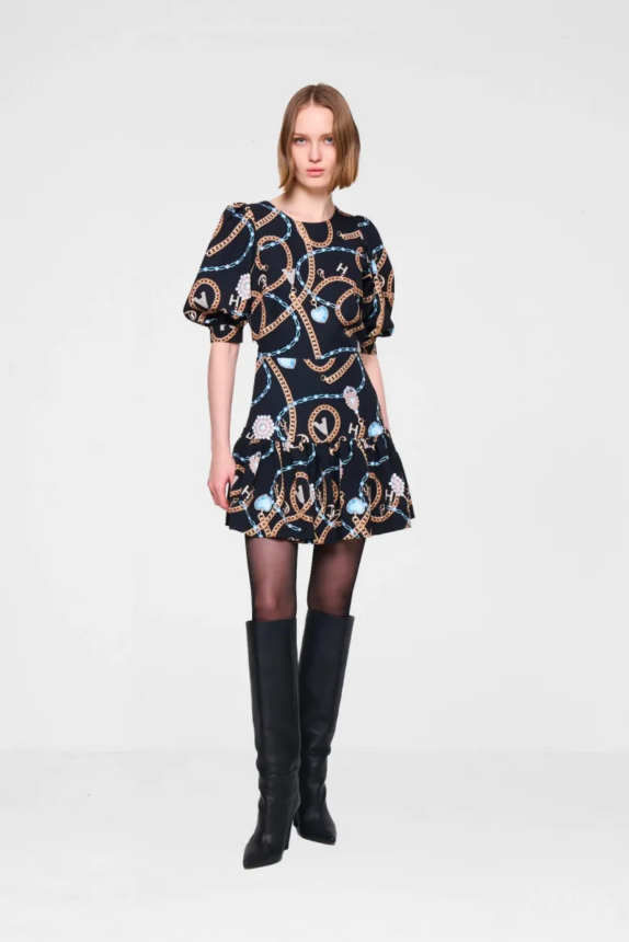 SILVIAN HEACH PATTERNED MINI DRESS BLACK PRINT