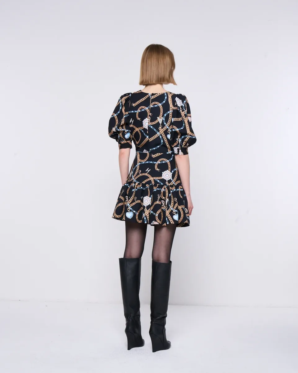 SILVIAN HEACH PATTERNED MINI DRESS BLACK PRINT