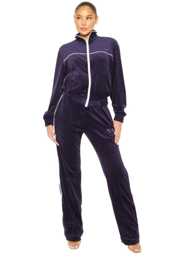 LA SISTERS VELOUR LOS ANGELES TRACKSUIT NAVY