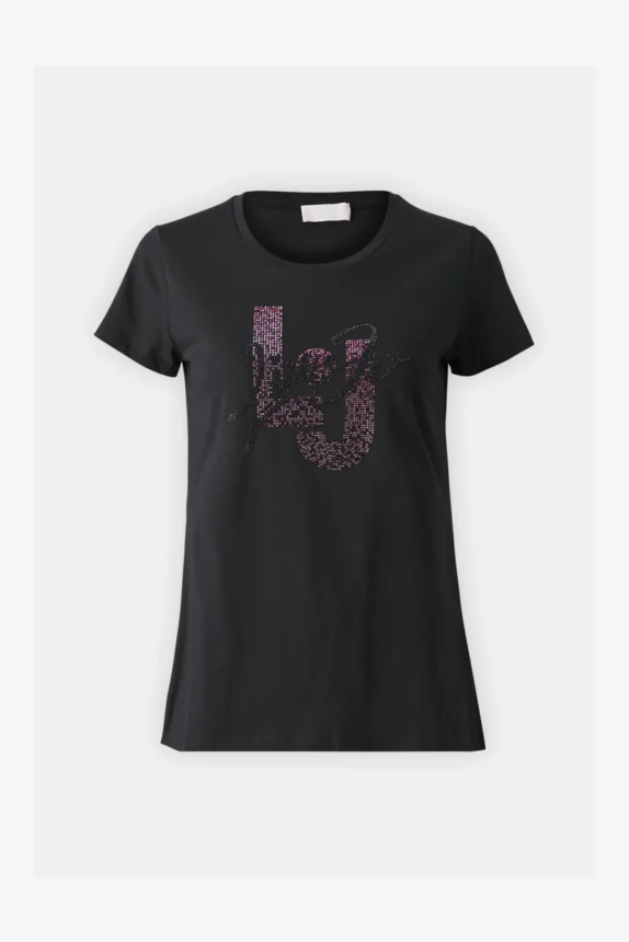 LIU JO SPARKLING LOGO PINK STONES T-shirt print zwart