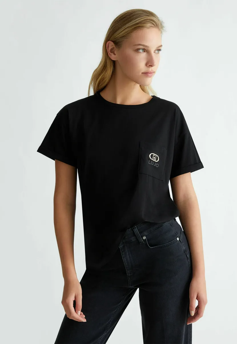 LIU JO T-shirt logo gold print black